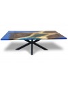 Table résine bleue et bois brut de Suar 230 cm "Sang Bleu"