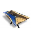 Table en bois pur de Suar et résine époxy bleu 200 cm "Fleur bleue"