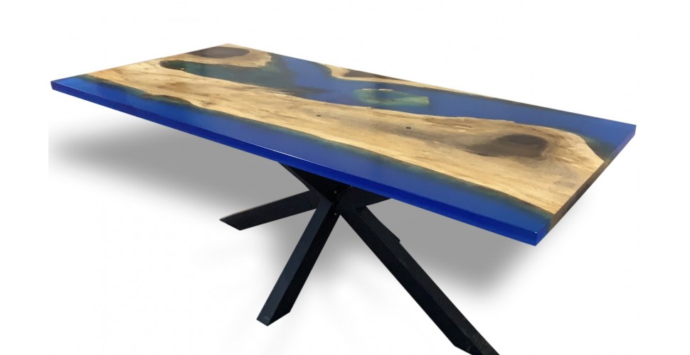 Table à diner en bois précieux et résine 180 cm "Fogo"