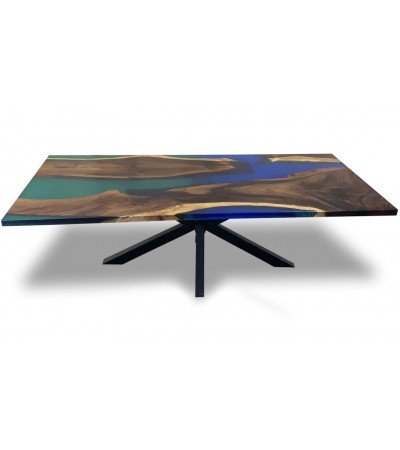 Tisch aus grünem und blauem Harz, Massivholz, 230 cm "Topaze vert"