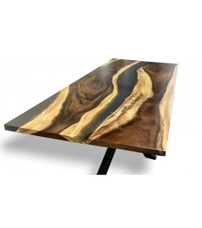 Table bois et époxy fumé noir 230 cm "Onyx"