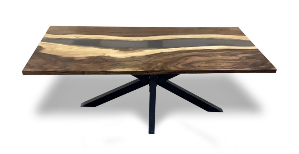 Suar Holz und Epoxidharz Esstisch 200 cm "Carbone"