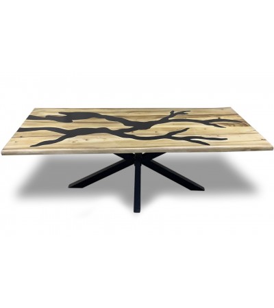 Table à dîner résine brune et bois de Suar clair 230 cm "Jaspe"