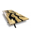 Table à dîner résine brune et bois de Suar clair 230 cm "Jaspe"