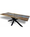 Tisch aus Massiv Holz und blauem Epoxidharz 200 cm "Bleu de Minuit"
