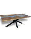 Tisch aus Massiv Holz und blauem Epoxidharz 200 cm "Bleu de Minuit"