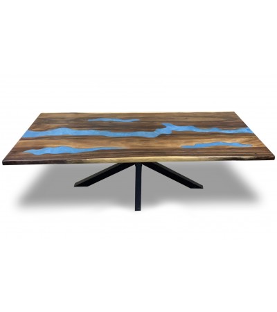 Table en bois massif et résine époxy bleu 200 cm "Bleu de minuit"