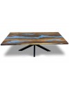 Tisch aus Massiv Holz und blauem Epoxidharz 200 cm "Bleu de Minuit"