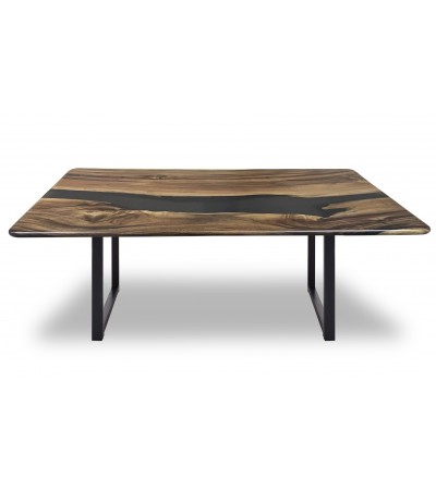 Petite table bois brut et résine noire 150 cm "Noir c'est Noir"
