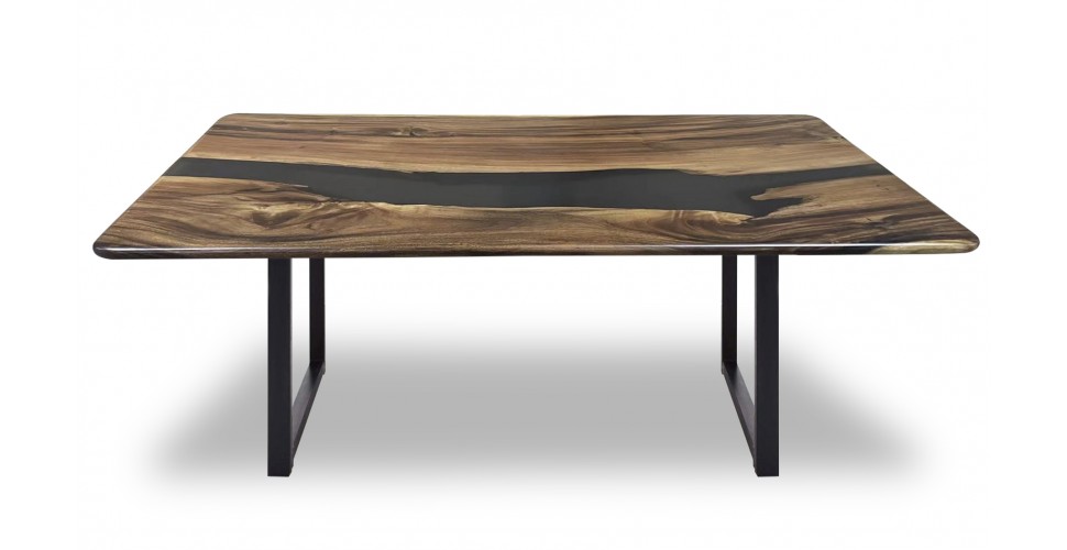 Kleine Tisch aus rohem Holz und schwarzem Harz 150 cm "Noir c'est Noir"
