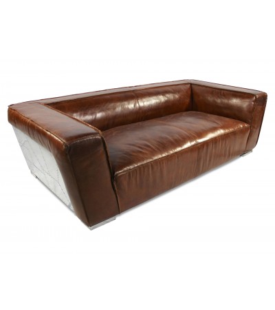 Canapé d'aviation design cuir vieilli marron "Isahia"