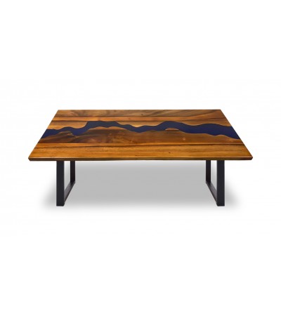 Table basse bois de Suar et riviere de resine bleue 122 cm "Moka"
