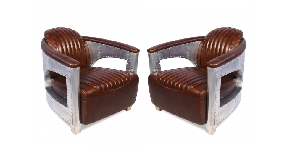 Lot 2 Fauteuils Aviateur "Chuck" Cuir Marron 