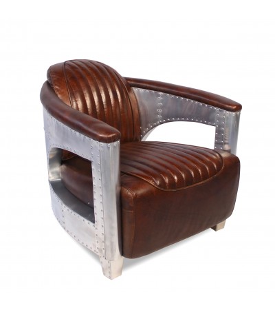 Lot 2 fauteuils aviateur cuir brun Vintage 