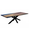 Table en bois et résine époxy bleu, 230 cm "Brume"