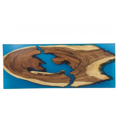Table en bois de Suar et résine époxy bleu, 250 cm "Bitume"