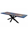 Table en bois de Suar et résine époxy bleu, 250 cm "Bitume"