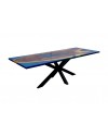Table en bois de Suar et résine époxy bleu, 250 cm "Bitume"
