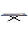 Table en bois de Suar et résine époxy bleu, 250 cm "Bitume"