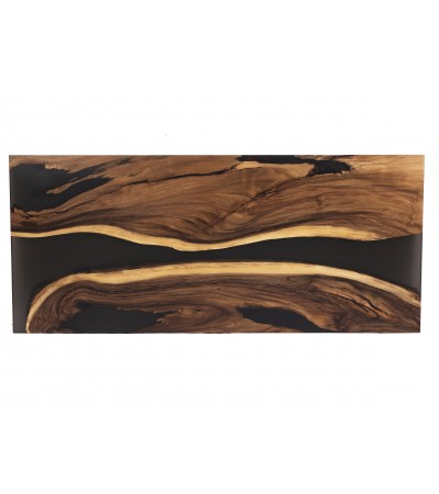 Tisch Suar Holz und geräuchertes Epoxidharz, 230 cm "Onyx"