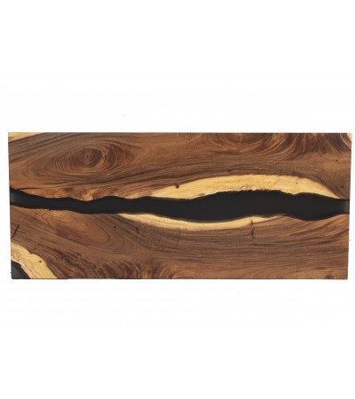 Tisch Suar Holz und schwarz geräuchertes Epoxidharz, 230 cm "Ovea"