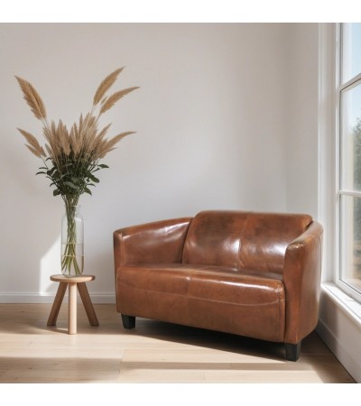 Braunem Leder Clubsofa 2-Sitzer vintage - Kollektion Bryan