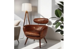 Fauteuil cuir marron vintage - collection Sixtees