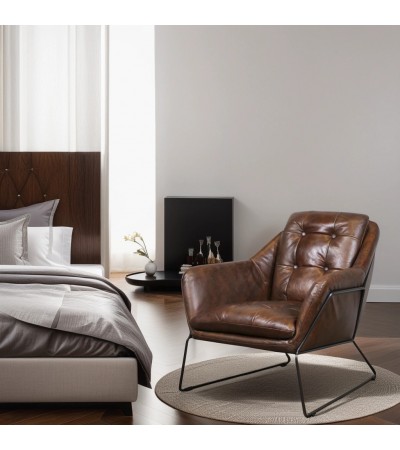 Fauteuil Club en cuir marron style 70's 