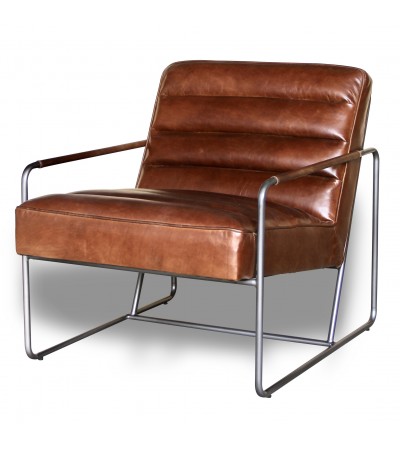 Designer-Sessel aus hellbraunem Leder und Metall "Domino"