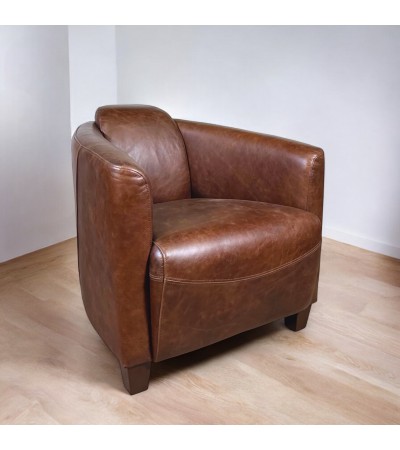 Fauteuil cuir Style Horse. Marron.