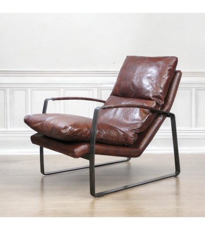 Fauteuil Cuir Vintage marro et métal  