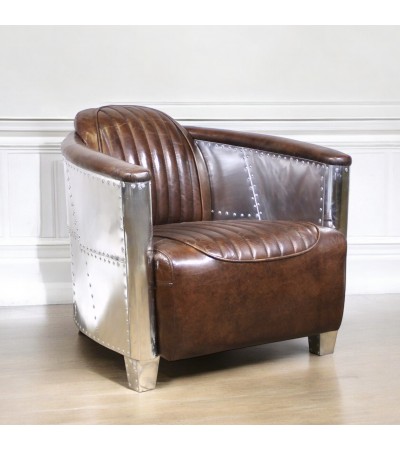 Fauteuil Aviateur Cuir Marron Vintage 
