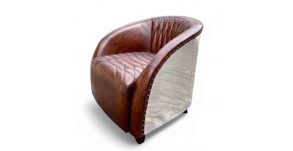 Fauteuil aviateur cuir vintage capitonné - modèle Elisa