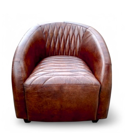 Fauteuil aviateur cuir vintage capitonné - modèle Elisa