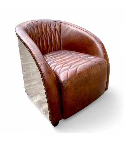 Fauteuil aviateur cuir vintage capitonné - modèle Elisa