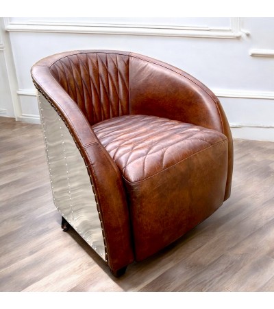 Fauteuil aviateur cuir vintage capitonné - modèle Elisa