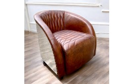 Fauteuil aviateur cuir vintage capitonné - modèle Elisa