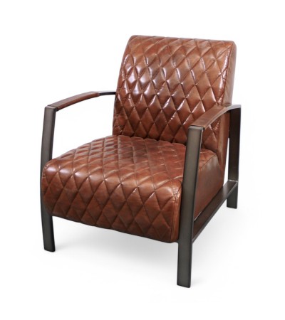 Fauteuil cuir vintage marron métal - modèle Sullivan