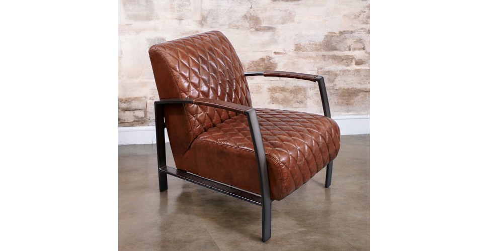 Fauteuil cuir vintage marron métal - modèle Sullivan