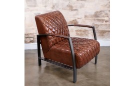 Fauteuil cuir vintage marron métal - modèle Sullivan