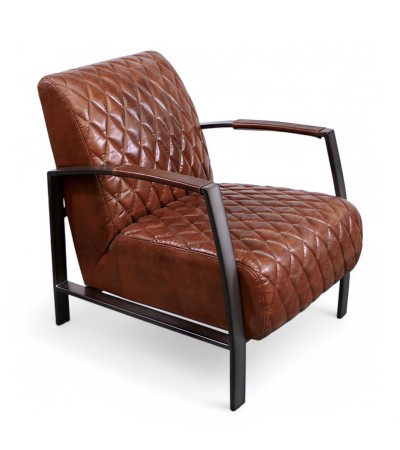 Fauteuil cuir vintage marron métal - modèle Sullivan