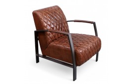 Fauteuil cuir vintage marron métal - modèle Sullivan