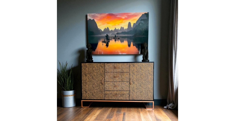 Kommode in Kupfer Metall und Holz Industriedesign "Darjeeling"