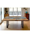 Table en bois de Suar et résine époxy bleu, 180 cm "Bitume"