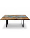 Table en bois de Suar et résine époxy bleu, 180 cm "Bitume"