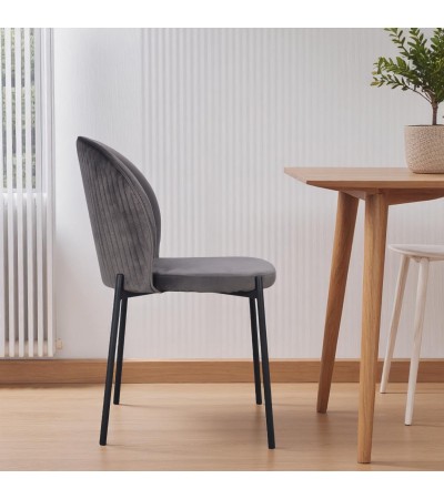 Esszimmer Stühle aus grauem Samt und schwarzem Metall 