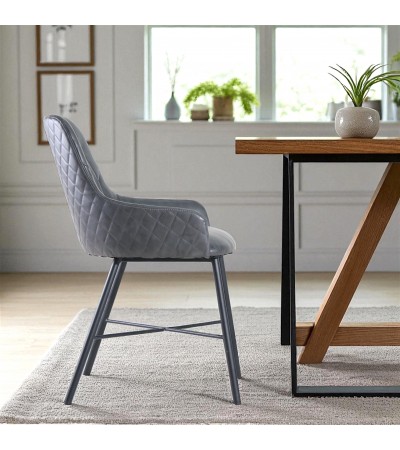 2 x Chaises cuir gris vintage capitonnées 