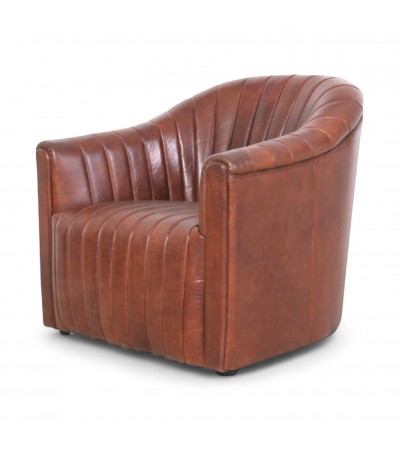 Fauteuil en cuir brun esprit Gatsby "Zoe"