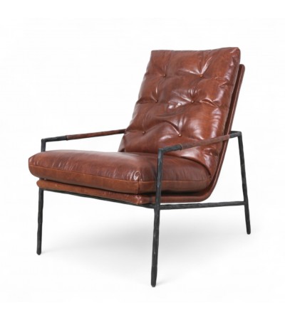 Fauteuil contemporain en cuir marron et métal "Hope"