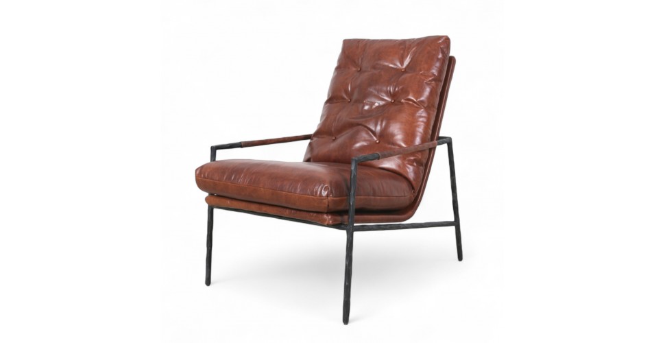 Fauteuil contemporain en cuir marron et métal "Hope"